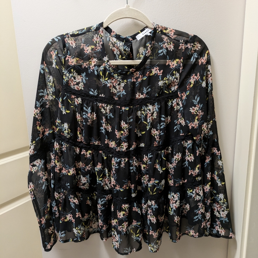 Black Floral Blouse with lace detailing
